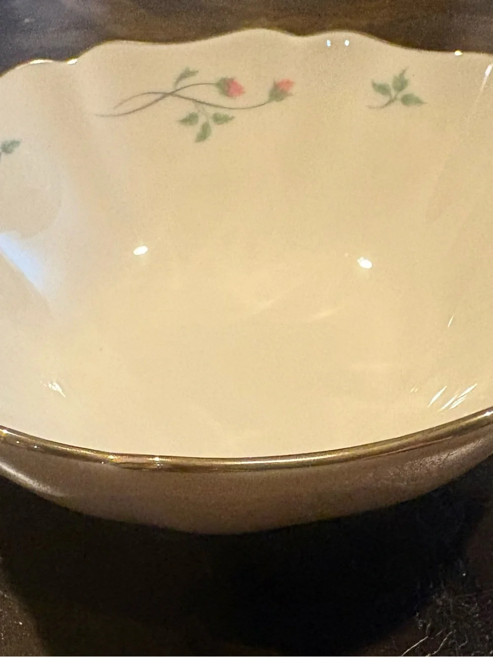 Vintage Lenox Rose Manor Scalloped Ivory Bone China Small Accent Bowl Gold Trim
